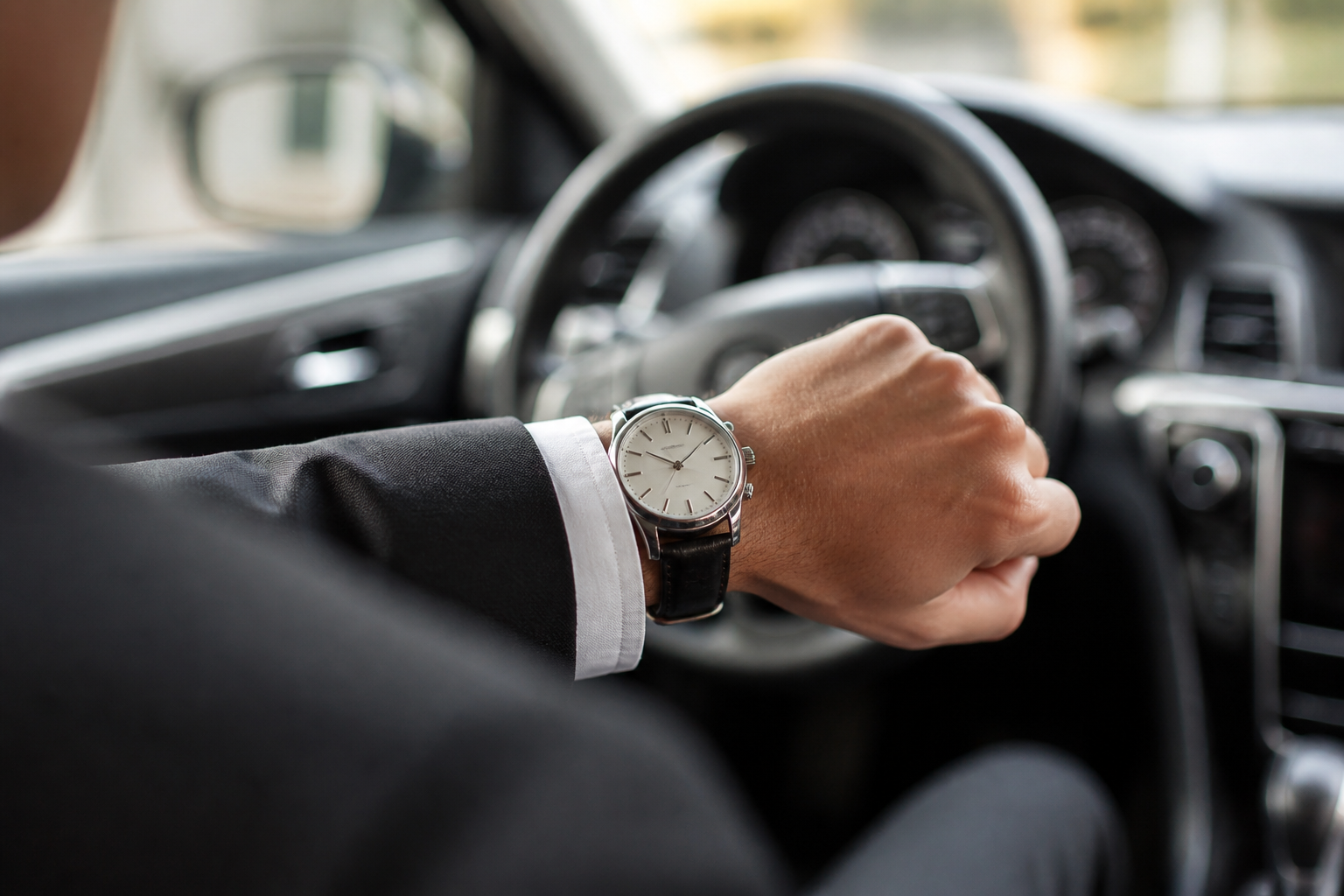 Driver checking watch for punctual pickup