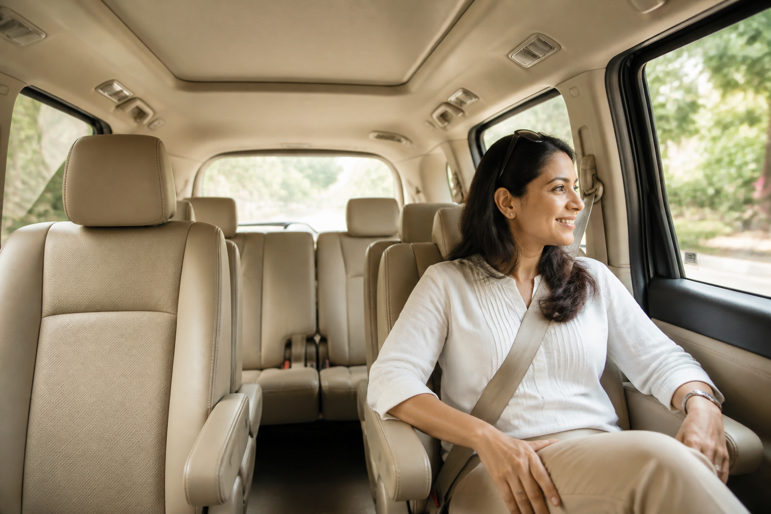 Spacious comfortable vehicle seating and AC travel